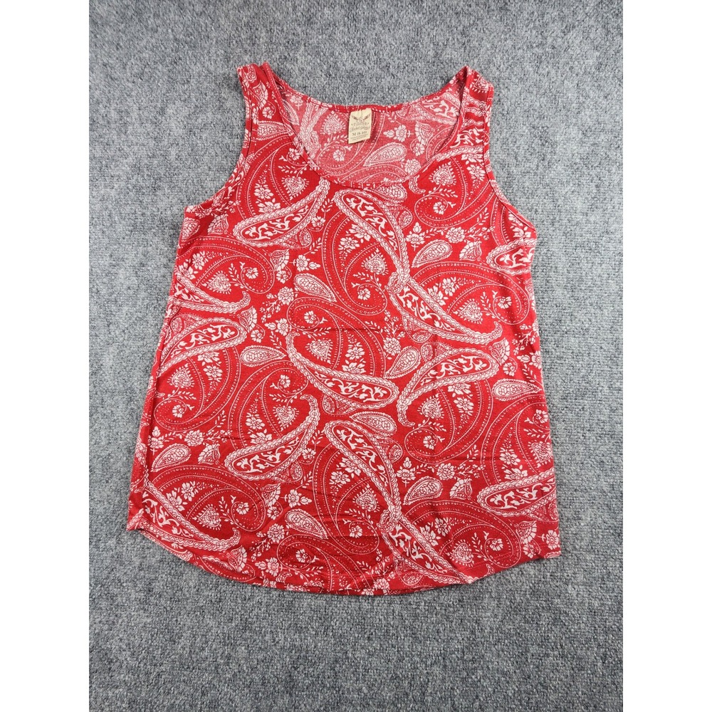 Faded Glory Womens Red White Paisley Tank Top Scoop Neck Sleeveless Size M 8-10